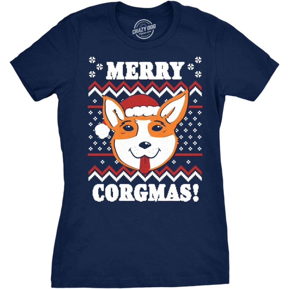 imageWomens Merry Corgmas Corgi Dog Mom Ugly Christmas Sweater Gift T Shirt FunnyNavy