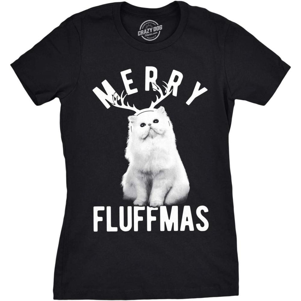 imageWomens Merry Fluffmas T Shirt Funny Christmas Cat TeeBlack