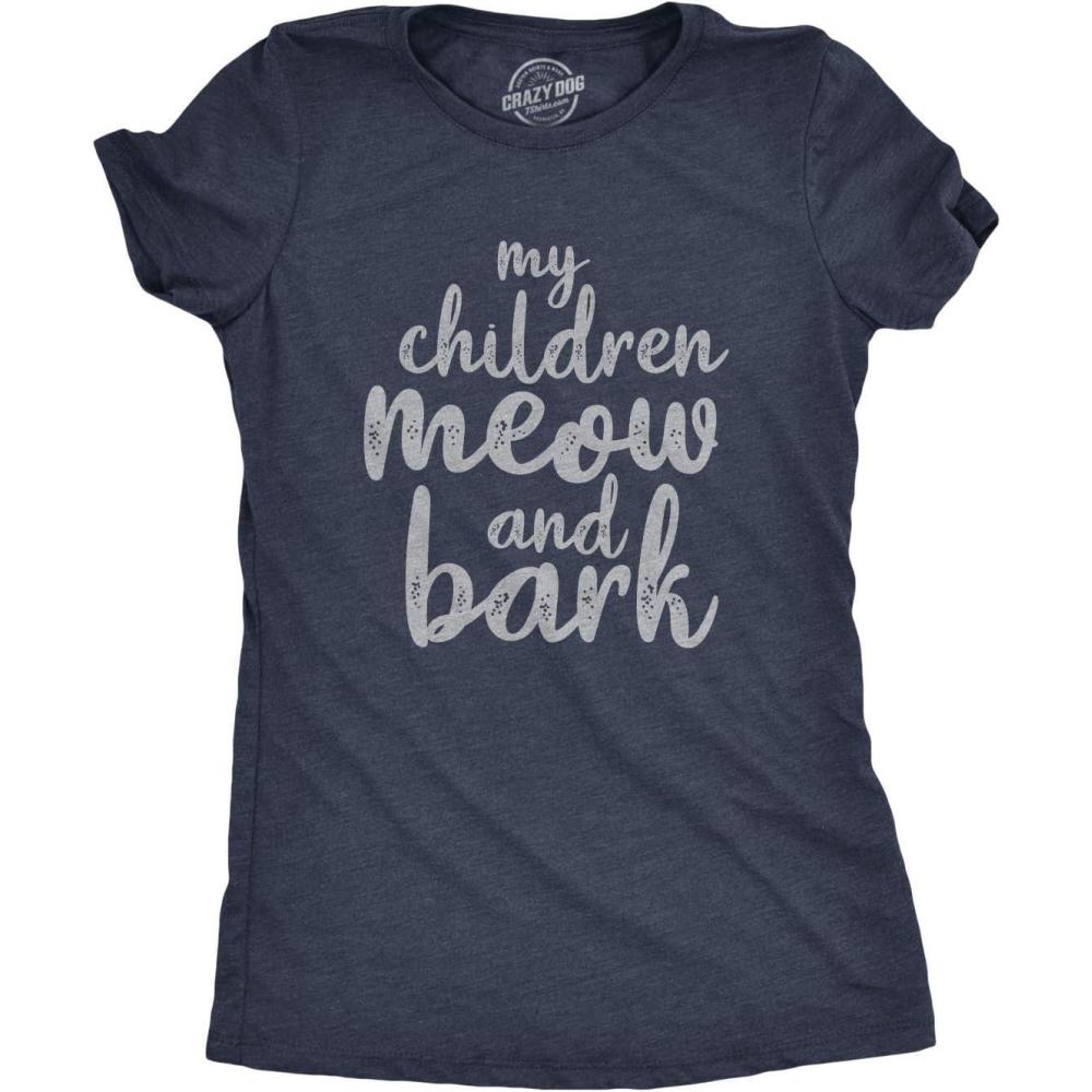 imageWomens My Children Meow and Bark T Shirt Funny Cats and Dogs TeeHeather Navy