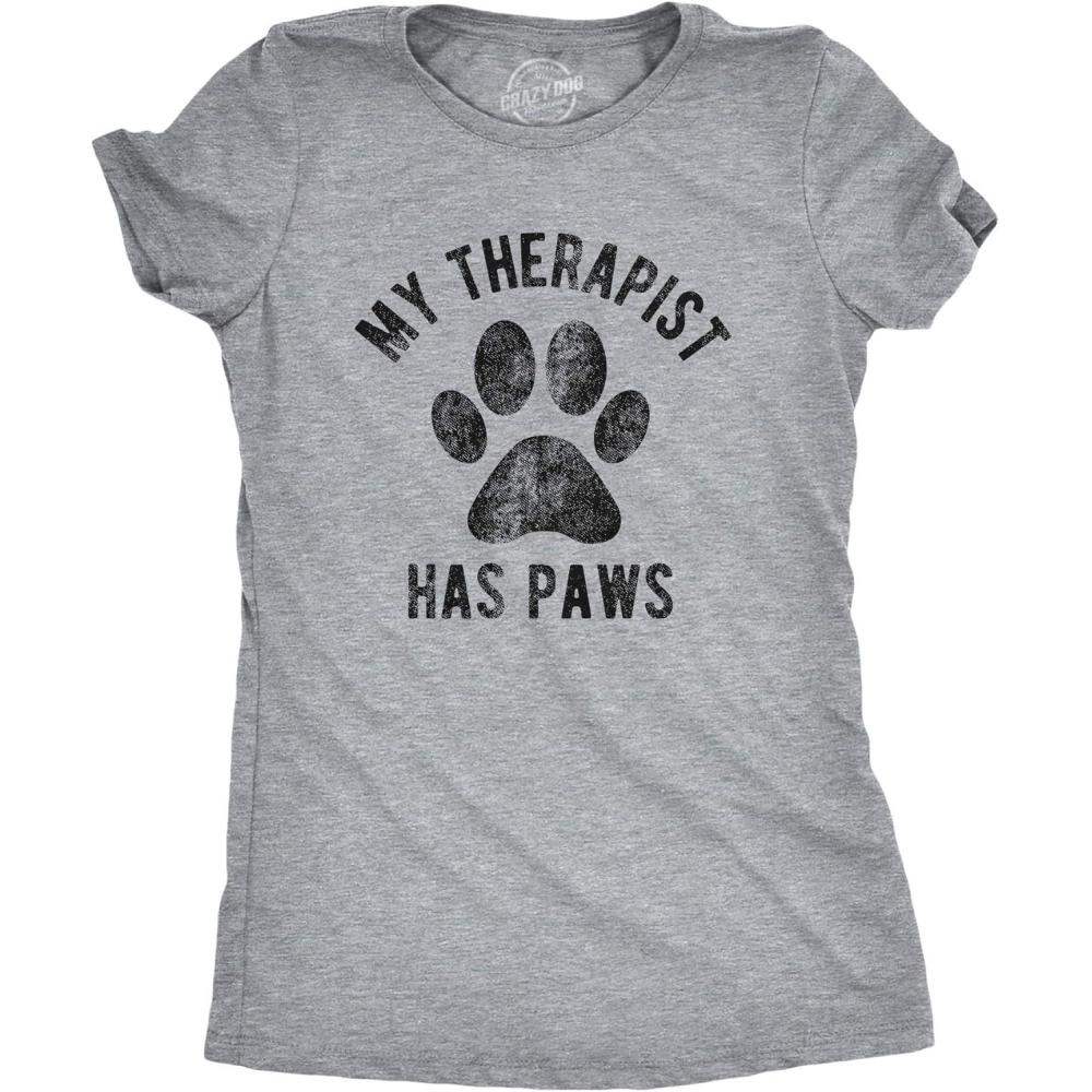imageWomens My Therapist Has Paws T Shirt Funny Pet Puppy Animal Lover Dog Novelty Graphic TeeLight Heather Grey Therapist Paws