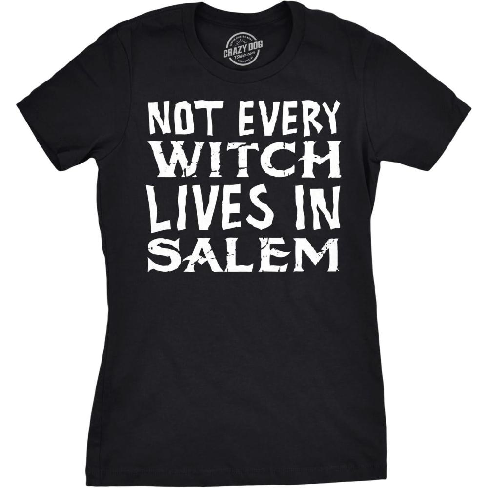 imageWomens Not Every Witch Lives in Salem T Shirt Funny Halloween Tee for LadiesBlack