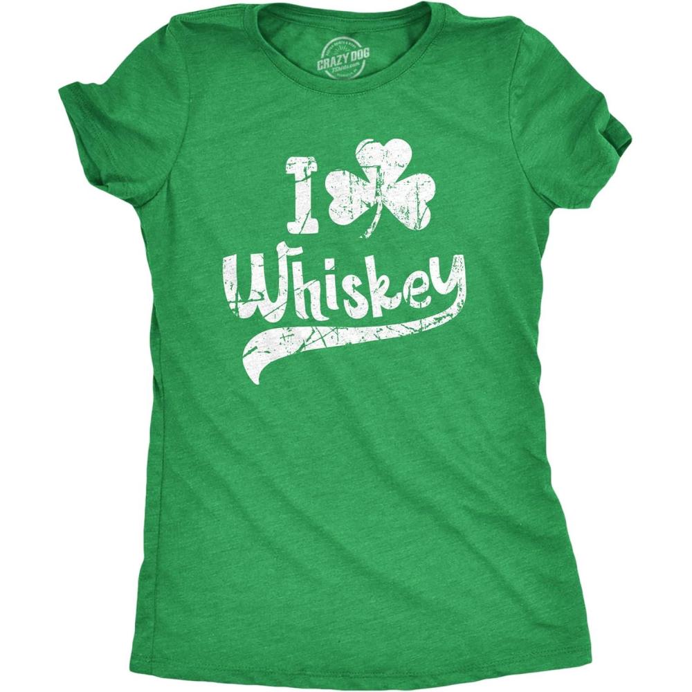 imageWomens Saint Patricks Day T Shirts for Pubs Funny Drinking Shirts for WomenHeather Green Clover Whiskey
