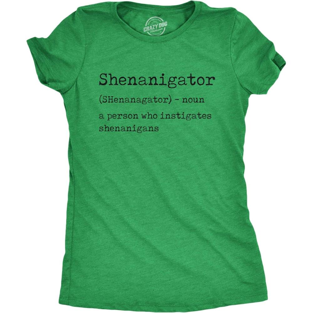 imageWomens Saint Patricks Day T Shirts for Pubs Funny Drinking Shirts for WomenHeather Green Shenanigator