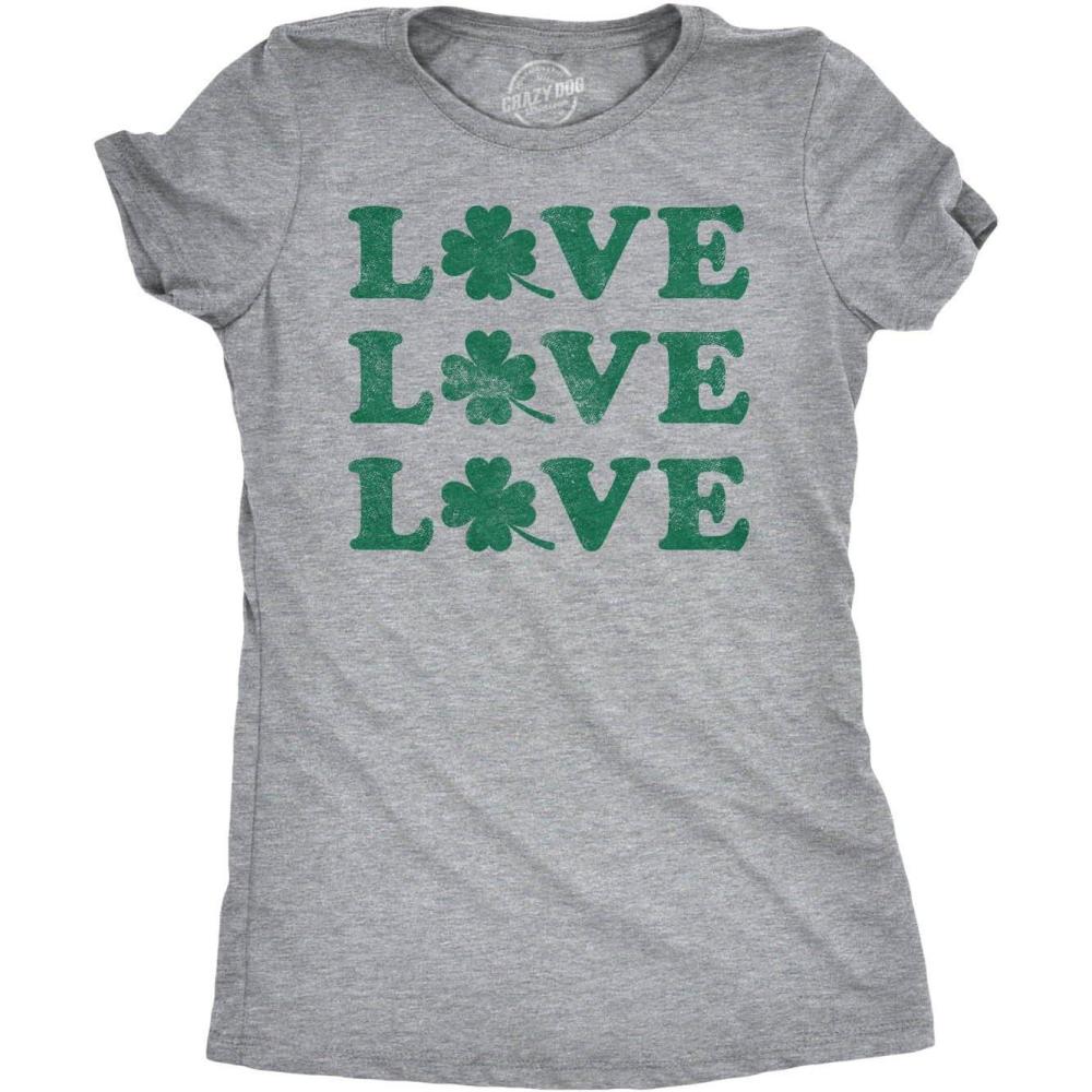 imageWomens Saint Patricks Day T Shirts for Pubs Funny Drinking Shirts for WomenLight Heather Grey Love Shamrock 3x