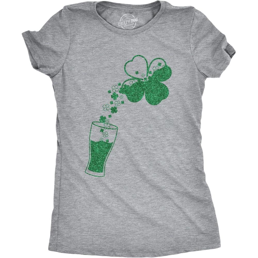 imageWomens Saint Patricks Day T Shirts for Pubs Funny Drinking Shirts for WomenLight Heather Grey Shamrock Glitter