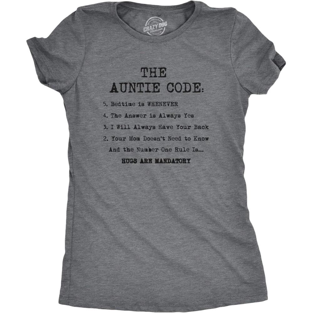 imageWomens The Auntie Code T Shirt Funny Gift for Aunt Sarcastic Novelty Graphic TeeDark Heather Grey