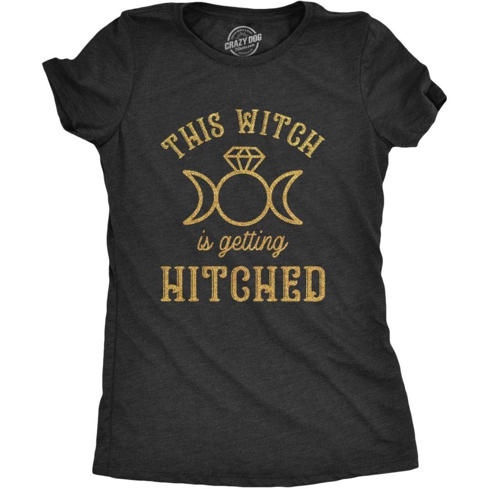 imageWomens This Witch is Getting Hitched T Shirt Funny Halloween Wedding Bride TeeHeather Black Witch Hitched
