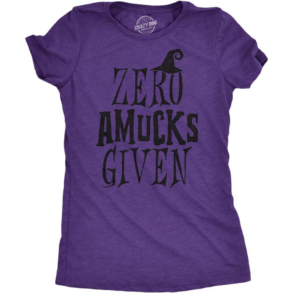 imageWomens Zero Amucks Given T Shirt Funny Halloween Witch TeeHeather Purple