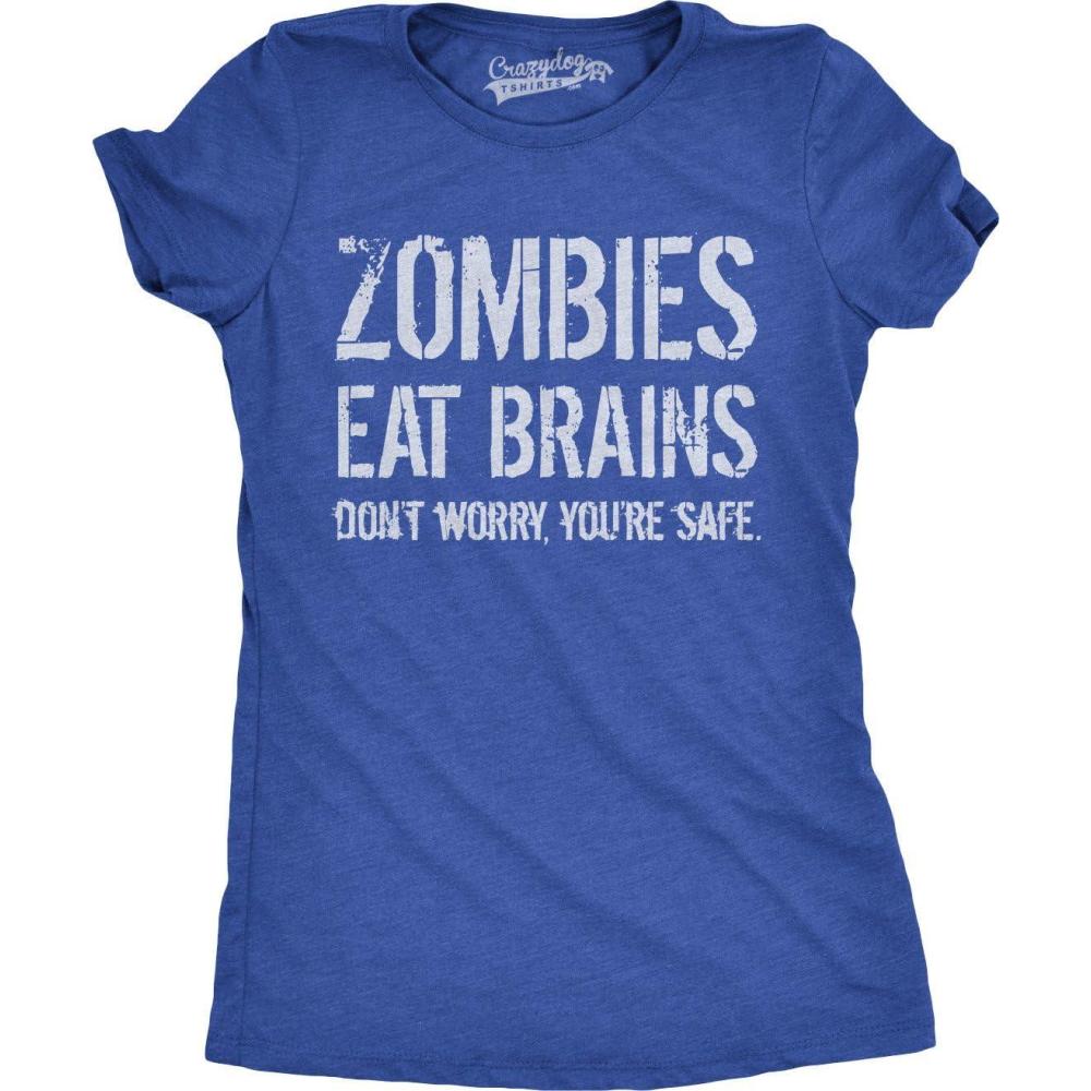 imageWomens Zombies Eat Brains so Youre Safe Funny T Shirt Halloween Living Dead TeeHeather Royal