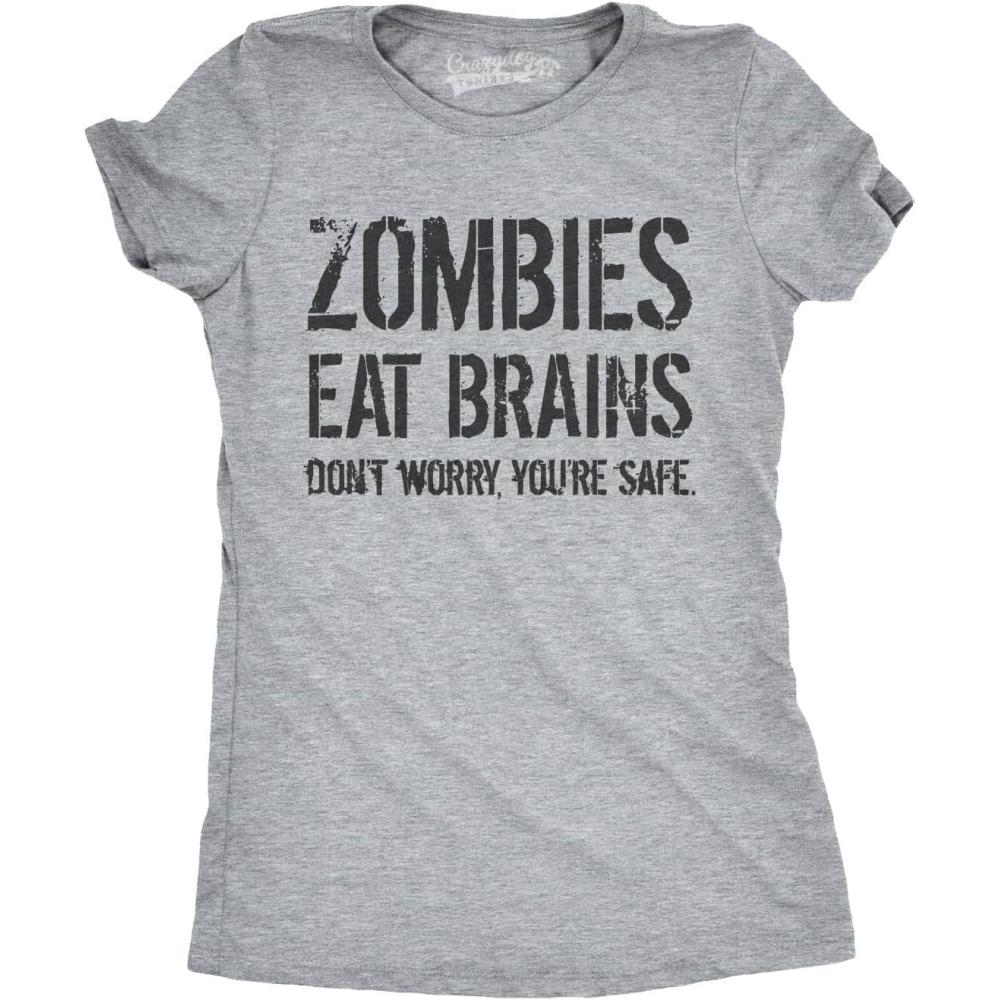 imageWomens Zombies Eat Brains so Youre Safe Funny T Shirt Halloween Living Dead TeeLight Heather Grey