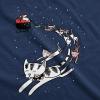 Womens Cat Reindeer Sleigh T Shirt Funny Santa Christmas Holiday Party Tee(Navy)