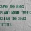 Womens Earth Day T Shirt Funny Awesome Environmental Nature Recycling Tee for Ladies(Light Heather Grey – Bees Trees Seas Titties)