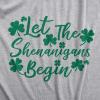 Womens Let The Shenanigans Begin Funny Saint Patricks Day Saying T-Shirt Clover(Light Heather Grey)