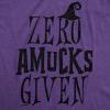 Womens Zero Amucks Given T Shirt Funny Halloween Witch Tee(Heather Purple)