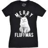 Womens Merry Fluffmas T Shirt Funny Christmas Cat Tee(Black)