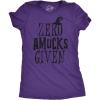 Womens Zero Amucks Given T Shirt Funny Halloween Witch Tee(Heather Purple)