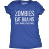Womens Zombies Eat Brains so You’re Safe Funny T Shirt Halloween Living Dead Tee(Heather Royal)