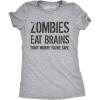 Womens Zombies Eat Brains so You’re Safe Funny T Shirt Halloween Living Dead Tee(Light Heather Grey)