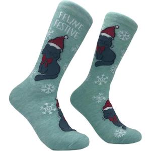 Crazy Dog Womens Christmas Socks Cute Cozy Festive Xmas Socks for The Holidays(Feline Festive)