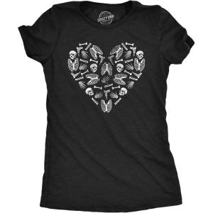 Funny Skeleton T Shirts for Women – Humerus Tees with Bone Tingling Jokes for Ladies(Heather Black – Heart Skeleton Bones)