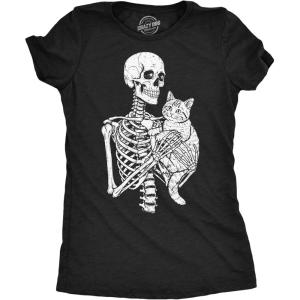 Funny Skeleton T Shirts for Women – Humerus Tees with Bone Tingling Jokes for Ladies(Heather Black – Skeleton Cat)