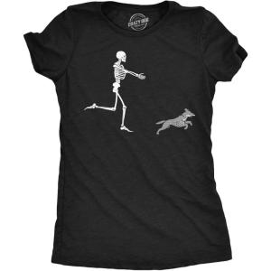 Funny Skeleton T Shirts for Women – Humerus Tees with Bone Tingling Jokes for Ladies(Heather Black – Skeleton Dog)