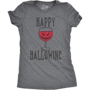 Funny Womens Halloween T Shirts Drinking T Shirts for Halloween Party Cute Tees for Women(Dark Heather Grey – Hallowine)