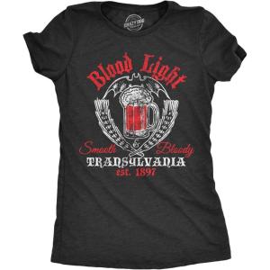 Funny Womens Halloween T Shirts Drinking T Shirts for Halloween Party Cute Tees for Women(Heather Black – Blood Light)