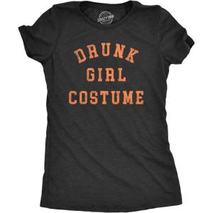 Funny Womens Halloween T Shirts Drinking T Shirts for Halloween Party Cute Tees for Women(Heather Black – Drunk Costume)
