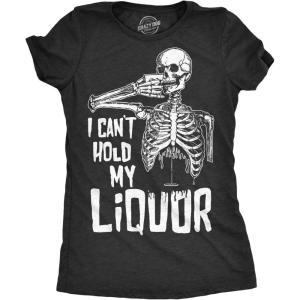 Funny Womens Halloween T Shirts Drinking T Shirts for Halloween Party Cute Tees for Women(Heather Black – Hold Liquor)