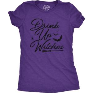 Funny Womens Halloween T Shirts Drinking T Shirts for Halloween Party Cute Tees for Women(Heather Purple – Drink Up Witches)