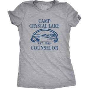Womens Camp Crystal Lake T Shirt Funny Graphic Camping Vintage Adult Novelty Tees(Light Heather Grey)