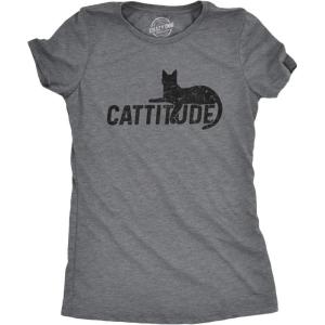 Womens Catitude T Shirt Funny Pet Cat Attitude Tee(Dark Heather Grey)