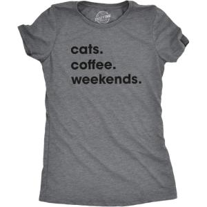 Womens Cats Coffee Weekend T Shirt Cat Mom Tee Addicted to Caffeine Top(Dark Heather Grey)