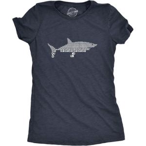 Women’s Dun Dun Dun Cool Graphic Shark T Shirt Great White Jaws Ladies Fish Tee(Heather Navy)