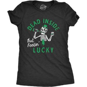 Womens Funny St Patricks Day T Shirts for Girls Cute Tees for Saint Patricks Day(Heather Black – Dead Inside)
