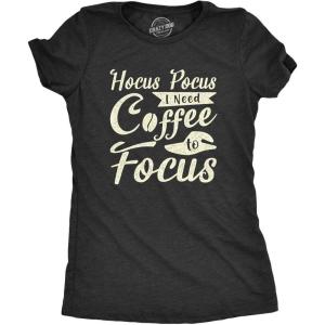 Womens Hocus Pocus I Need Coffee to Focus T Shirt Funny Halloween Witch Tee(Heather Black)