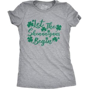 Womens Let The Shenanigans Begin Funny Saint Patricks Day Saying T-Shirt Clover(Light Heather Grey)