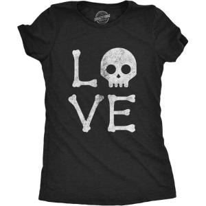 Womens Love Skull T Shirt Funny Skeleton Bones Halloween Party Graphic Tee(Heather Black)