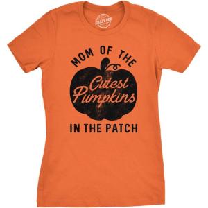 Womens Mom of The Cutest Pumpkins in The Patch T Shirt Funny Halloween Tee(Orange)