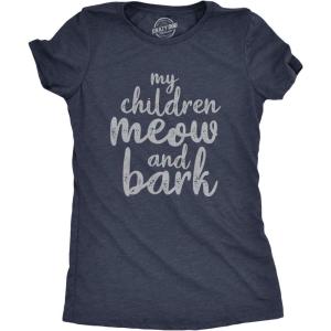 Womens My Children Meow and Bark T Shirt Funny Cats and Dogs Tee(Heather Navy)