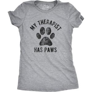 Womens My Therapist Has Paws T Shirt Funny Pet Puppy Animal Lover Dog Novelty Graphic Tee(Light Heather Grey – Therapist Paws)