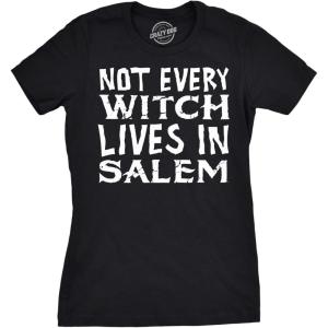 Womens Not Every Witch Lives in Salem T Shirt Funny Halloween Tee for Ladies(Black)