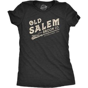 Womens Old Salem Broom Co T Shirt Funny Halloween Witch Tee Funny T Shirts Halloween Tops for Women Women’s Novelty Tees Black – S