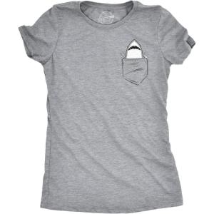 Womens Pocket Shark Funny T Shirts Printed Graphic Jaws Cool Shark Novelty T Shirt(Light Heather Grey – Pocket Shark)