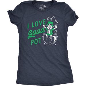 Womens Saint Patricks Day T Shirts for Pubs Funny Drinking Shirts for Women(Heather Navy – Love Pot)