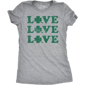Womens Saint Patricks Day T Shirts for Pubs Funny Drinking Shirts for Women(Light Heather Grey – Love Shamrock 3x)