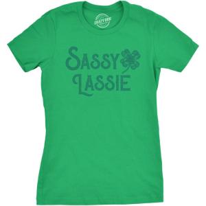 Womens Sassy Lassie T Shirt Funny Saint Patricks Day Cute Outfit St Patty Tee(Green)
