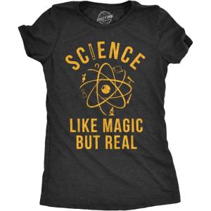 Womens Science Like Magic But Real T Shirt Funny Nerdy Teacher Tee(Heather Black)