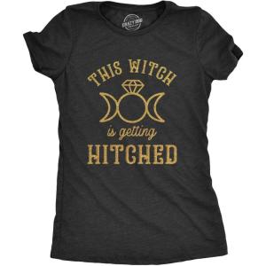 Womens This Witch is Getting Hitched T Shirt Funny Halloween Wedding Bride Tee(Heather Black – Witch Hitched)